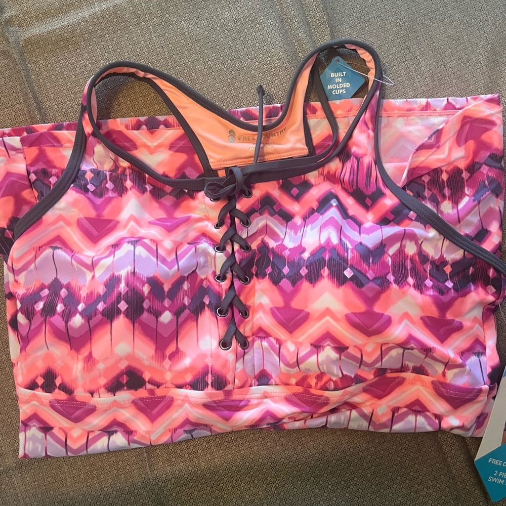 Women's Tankini Free Country NWTS!! Sz Lrg 12/14 .grey pink purple - Picture 4 of 5